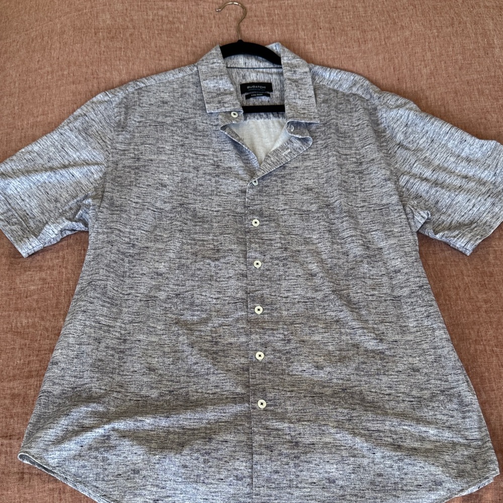 Bugatchi Men's Gray Button Down Shirt 8 Way Stretch Size XL